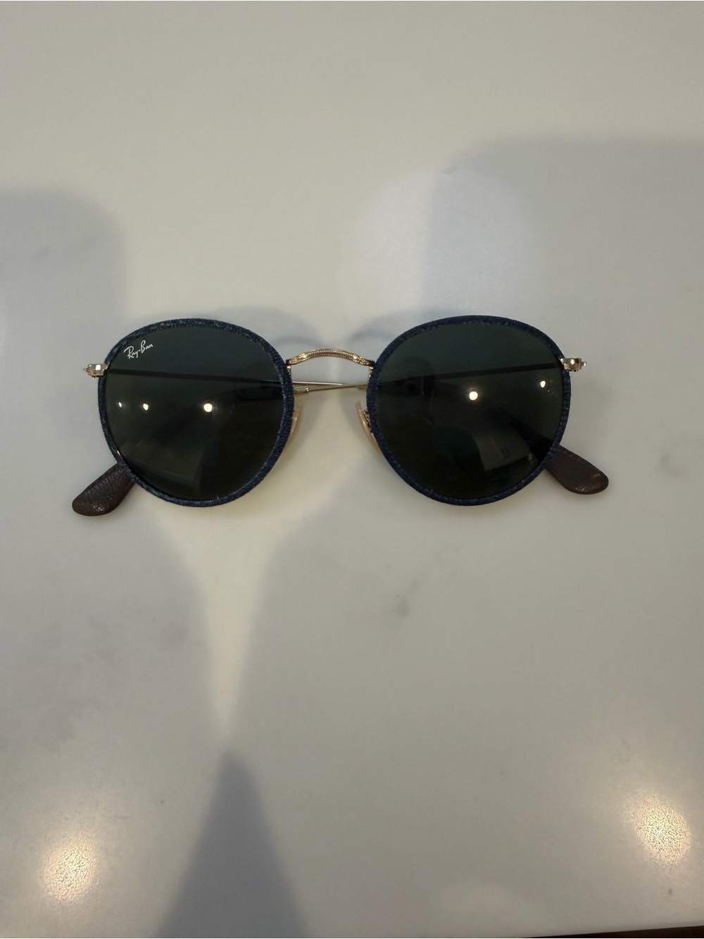 Ray-Ban Round Sunglasses with denim outline and gold detail